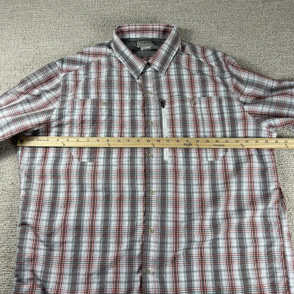 L.L. Bean Stiped Button Down Fisherman Shirt White Gray Red Men’s Size XL - Picture 5 of 7